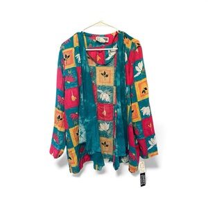 NWT Vintage 90’s C.M. Shapes Multicolor Patterned Open Cardigan Small